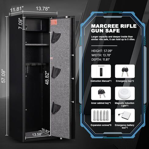 Marcree Large Rifle Safe with Biometric Fingerprint - Gun Safe for 8-10 Rifles & Pistols for Home, Quick Access, Anti-Theft Alarm, Removable Shelf, No Assembly (11.8"D x 13.8"W x 57.2"H) in Kuwait
