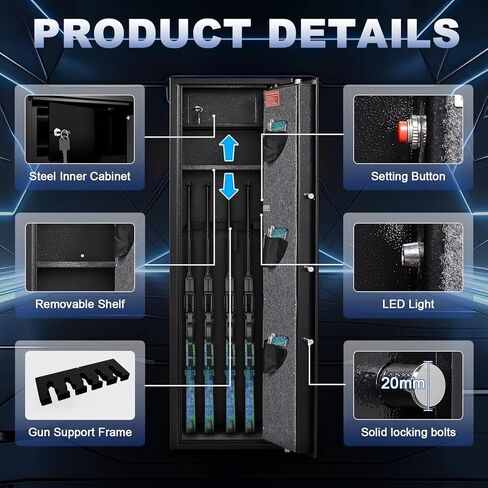 Marcree Large Rifle Safe with Biometric Fingerprint - Gun Safe for 8-10 Rifles & Pistols for Home, Quick Access, Anti-Theft Alarm, Removable Shelf, No Assembly (11.8"D x 13.8"W x 57.2"H) in Kuwait