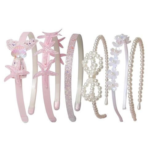 Pink Headbands for Girls 6pcs Set Non Slip Floral Bow Headband Cute Sweet Pearl Head band for Teens Glitter Kids Hair Accessories in Saudi Arabia