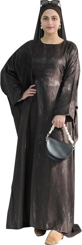 Elegant Eid Clothes Women Muslim Glossy Batwing Sleeve Abaya Ramadan Prayer Dress with Belt in Saudi Arabia