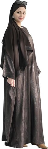 Elegant Eid Clothes Women Muslim Glossy Batwing Sleeve Abaya Ramadan Prayer Dress with Belt in Saudi Arabia