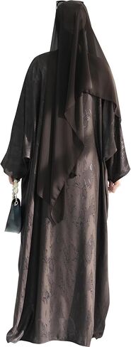Elegant Eid Clothes Women Muslim Glossy Batwing Sleeve Abaya Ramadan Prayer Dress with Belt in Saudi Arabia