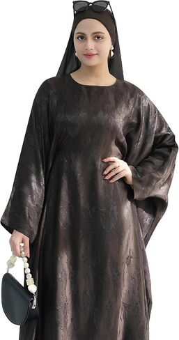 Elegant Eid Clothes Women Muslim Glossy Batwing Sleeve Abaya Ramadan Prayer Dress with Belt in Saudi Arabia