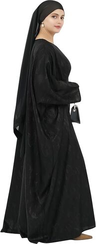 Elegant Eid Clothes Women Muslim Glossy Batwing Sleeve Abaya Ramadan Prayer Dress with Belt in Saudi Arabia