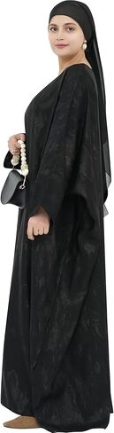 Elegant Eid Clothes Women Muslim Glossy Batwing Sleeve Abaya Ramadan Prayer Dress with Belt in Saudi Arabia