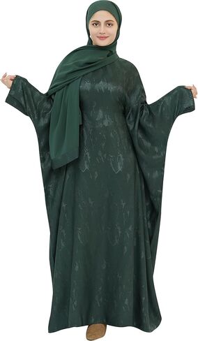 Elegant Eid Clothes Women Muslim Glossy Batwing Sleeve Abaya Ramadan Prayer Dress with Belt in Saudi Arabia