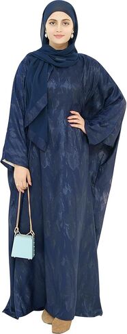 Elegant Eid Clothes Women Muslim Glossy Batwing Sleeve Abaya Ramadan Prayer Dress with Belt in Saudi Arabia