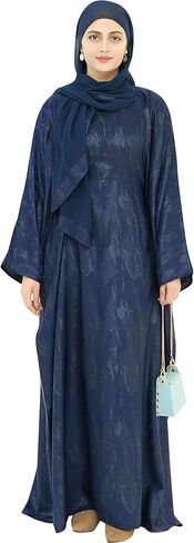 Elegant Eid Clothes Women Muslim Glossy Batwing Sleeve Abaya Ramadan Prayer Dress with Belt in Saudi Arabia