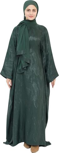 Elegant Eid Clothes Women Muslim Glossy Batwing Sleeve Abaya Ramadan Prayer Dress with Belt in Saudi Arabia