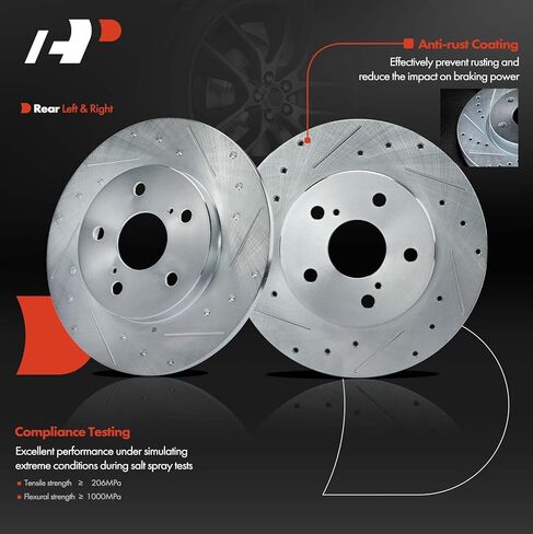 A-Premium 10.98 inch (278.89mm) Rear Drilled and Slotted Disc Brake Rotors Compatible with Select Toyota, Pontiac and Scion Models - Matrix 09-14, Corolla iM 17-18, xB 08-15, iM 16, Vibe 09-10, 2-PC in Saudi Arabia
