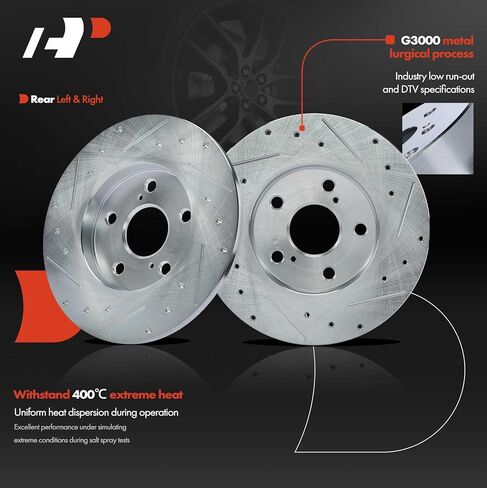 A-Premium 10.98 inch (278.89mm) Rear Drilled and Slotted Disc Brake Rotors Compatible with Select Toyota, Pontiac and Scion Models - Matrix 09-14, Corolla iM 17-18, xB 08-15, iM 16, Vibe 09-10, 2-PC in Saudi Arabia