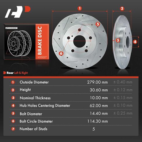 A-Premium 10.98 inch (278.89mm) Rear Drilled and Slotted Disc Brake Rotors Compatible with Select Toyota, Pontiac and Scion Models - Matrix 09-14, Corolla iM 17-18, xB 08-15, iM 16, Vibe 09-10, 2-PC in Saudi Arabia