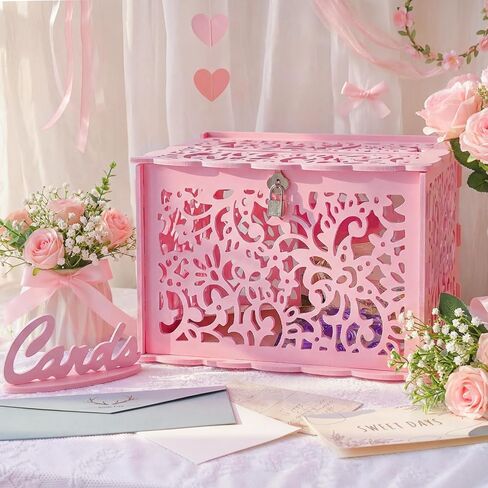 OurWarm White Wedding Card Box with Lock, PVC Gift Card Box for Wedding Decorations for Reception, Gift Card Money Box for Party Reception Anniversary Bridal Baby Shower in Kuwait