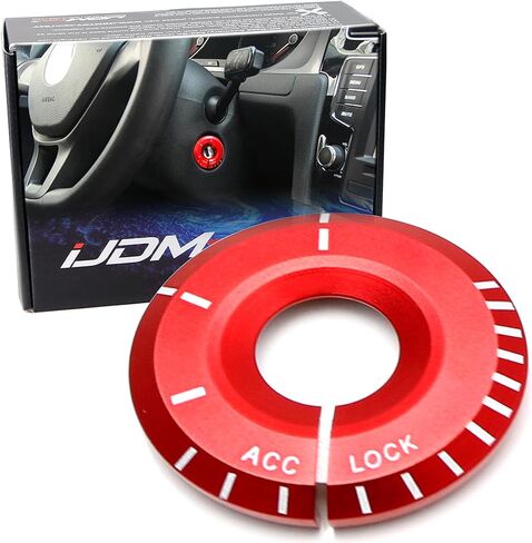 iJDMTOY Red Aluminum Engine Ignition Keyhole Decoration Ring Cap Cover, Compatible with Volkswagen Golf GTI Jetta; Compatible with Audi A3 A4 TT Blade Key Trims in Saudi Arabia