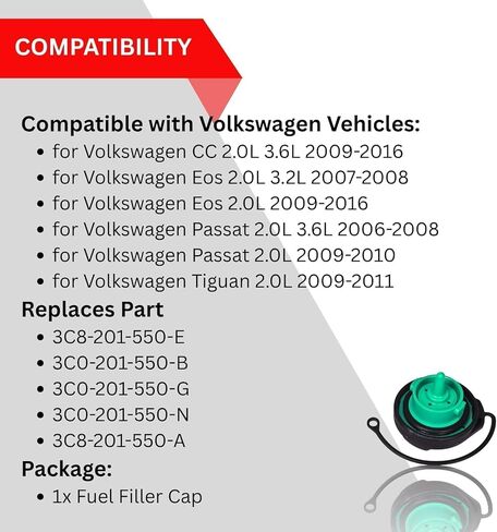 2 قطعة غطاء الوقود غطاء الغاز يصلح لفولكس واجن 2006-2010 VM Passat ، ل 2009-2018 تيجوان ، 2009-2017 VW CC ، 2007-2016 VW Eos ، استبدال 3C8-201-550-E ، 3C8201550E ، 3C0-201-550-N ، 3C0201550N in Kuwait