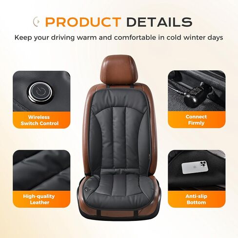 Coverado Front Seat Covers, Luxury Faux Leather Seat Cover for Cars, Winter Driver Car Seat Cushion, Waterproof Front Car Seat Protector Universal Fit Most Cars,1PCS (Black) in Saudi Arabia