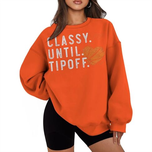 Classy Until Tipoff Oversized Graphic Sweatshirts for Women Funny Print Long Sleeve Tops Plus Size in Kuwait
