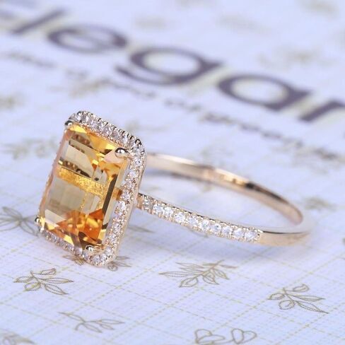 14K Gold Champagne Square Diamond Ring for Women, Yellow Gemstone Accent Everyday Elegant Jewelry Gift in Saudi Arabia