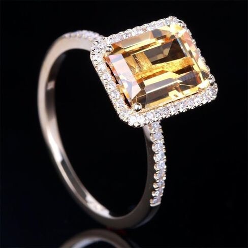 14K Gold Champagne Square Diamond Ring for Women, Yellow Gemstone Accent Everyday Elegant Jewelry Gift in Saudi Arabia