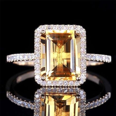 14K Gold Champagne Square Diamond Ring for Women, Yellow Gemstone Accent Everyday Elegant Jewelry Gift in Saudi Arabia