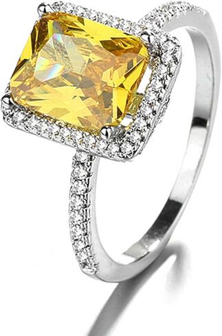 14K Gold Champagne Square Diamond Ring for Women, Yellow Gemstone Accent Everyday Elegant Jewelry Gift in Saudi Arabia