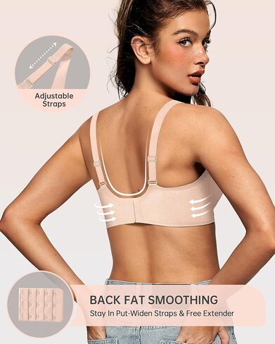 OEAK Womens Wireless Jelly Bra Plus Size Nude M+Seamless Deep V Bras Jacquard Nude M in Saudi Arabia