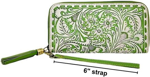 Myra Bag Western Leather Wristlet - Hand-Tooled Floral Wallet for Women with Tassel in Saudi Arabia