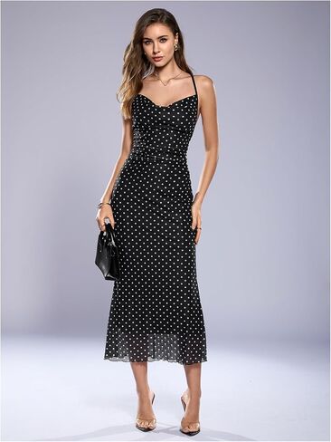 SOLY HUX Women's Polka Dots Halter Bodycon Maxi Dress Cowl Neck Fishtail Cocktail Evening Dresses in Saudi Arabia