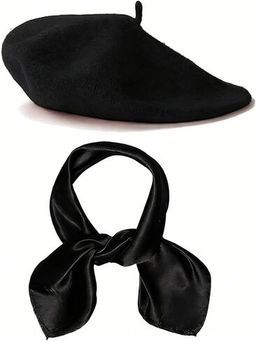 Classic French Beret and Silk Scarf Set, Red, Fashion Accessories, Traditional Style in Saudi Arabia