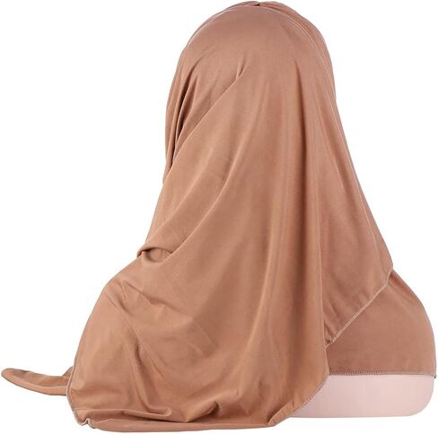 غطاء رأس إسلامي حجاب مزين بالترتر، وشاح بلون سادة خفيف الوزن وطويل وقابل للتعديل غطاء رأس مرن قابل للتمدد للنساء (لون القهوة) in Kuwait