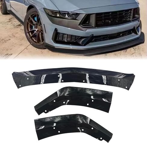 3-PC Front Lip Spoiler Kit for 2024-2025 Ford Mustang S650 GT/EcoBoost - Gloss Black ABS Plastic Chin Splitter & Diffuser Protector, Excludes GT Performance Pack/Dark Horse in Kuwait