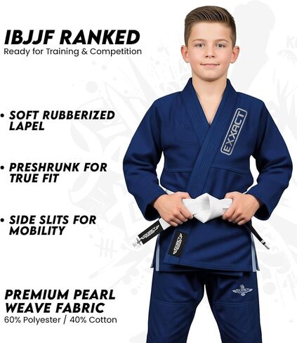 Exxact Sports Kids BJJ Gi، خفيف الوزن IBJJF Legal Jiu Jitsu Gi مع قماش منكمش مسبقًا وحزام مجاني للتدريب والمنافسة in Kuwait