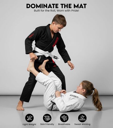 Exxact Sports Kids BJJ Gi، خفيف الوزن IBJJF Legal Jiu Jitsu Gi مع قماش منكمش مسبقًا وحزام مجاني للتدريب والمنافسة in Kuwait