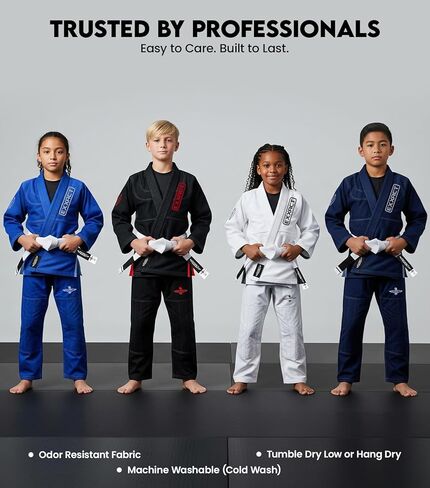 Exxact Sports Kids BJJ Gi، خفيف الوزن IBJJF Legal Jiu Jitsu Gi مع قماش منكمش مسبقًا وحزام مجاني للتدريب والمنافسة in Kuwait