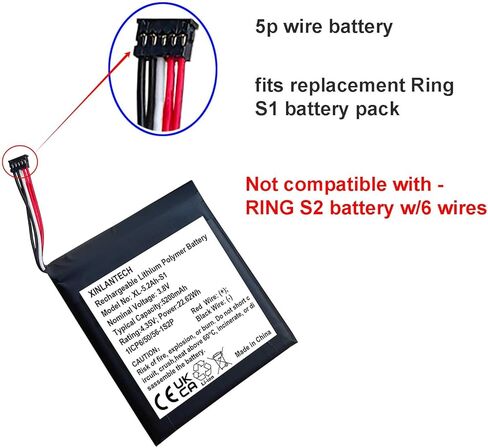 3.8v 5200mAh S1 Battery for Ring Video Doorbell (2020 Release) 2nd Generation 5UM5E5 (2nd Gen) S1 Battery Replacement in Kuwait