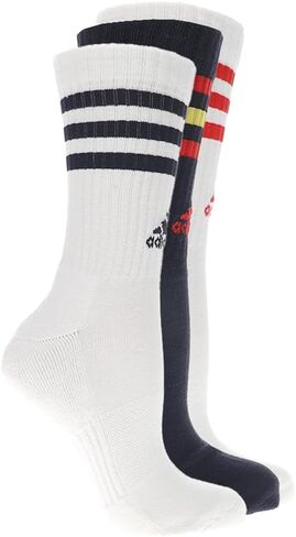 adidas Mens Three Stripes 3-Pack Crew Socks Casual - Black, White in Saudi Arabia