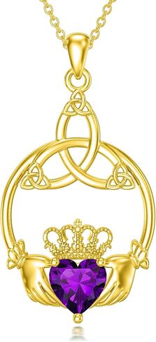 Midari 18K Gold Celtic Claddagh Necklace Irish Celtic Claddagh Pendant Necklace with 12 Months Birthstones Irish Good Luck Jewelry Gifts for Women Mom Her in Kuwait