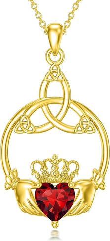 Midari 18K Gold Celtic Claddagh Necklace Irish Celtic Claddagh Pendant Necklace with 12 Months Birthstones Irish Good Luck Jewelry Gifts for Women Mom Her in Saudi Arabia