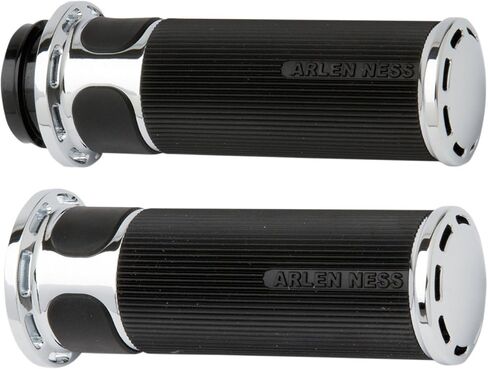 Arlen Ness Chrome Slot Track Fusion Grips For Various Harley Davidson Models (See Specifications For Exact Fitments) - 07-302 in Kuwait