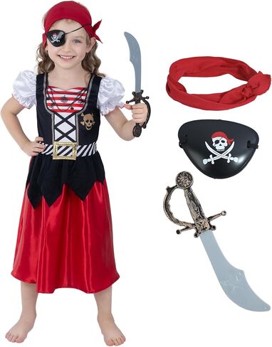 Leadtex Girls Pirate Costume Girls Pirate Dress Buccaneer Costume Kids Birthday Cosplay Party Outfits with Accessories in Kuwait