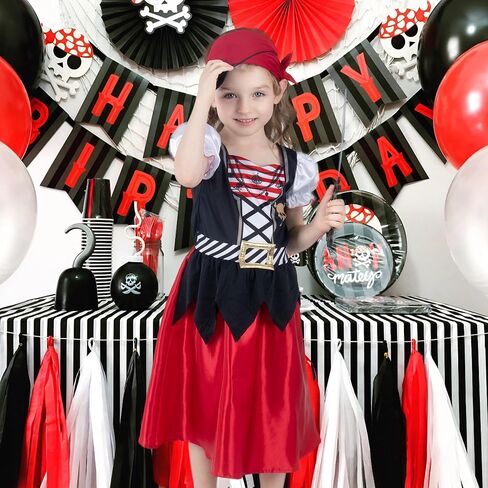Leadtex Girls Pirate Costume Girls Pirate Dress Buccaneer Costume Kids Birthday Cosplay Party Outfits with Accessories in Kuwait
