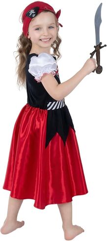 Leadtex Girls Pirate Costume Girls Pirate Dress Buccaneer Costume Kids Birthday Cosplay Party Outfits with Accessories in Kuwait