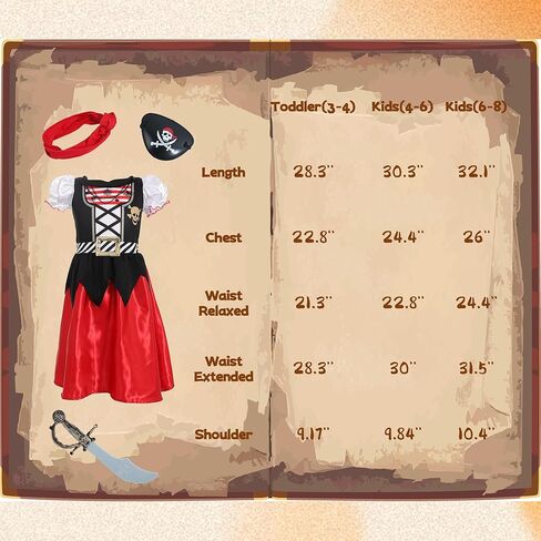 Leadtex Girls Pirate Costume Girls Pirate Dress Buccaneer Costume Kids Birthday Cosplay Party Outfits with Accessories in Kuwait