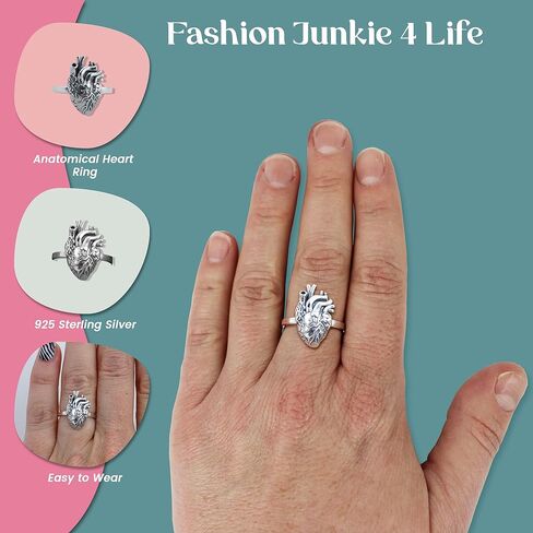 FashionJunkie4Life Sterling Silver Anatomical Heart Ring, Sizes 6-10 in Saudi Arabia