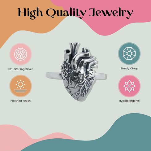 FashionJunkie4Life Sterling Silver Anatomical Heart Ring, Sizes 6-10 in Saudi Arabia