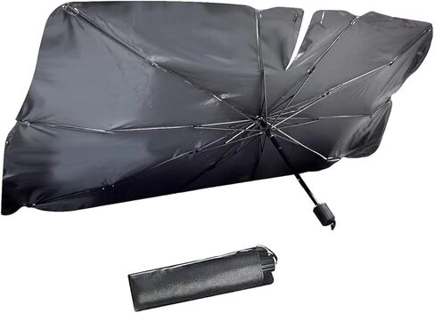 MLY Windshield Sun Shade Umbrella, Car Sun Shade Windshield with Heat-Blocking Layer, 55" X 31" Foldable Front Windshield Sun Shade for Auto Front Windshield (Silver #Opening Design) in Kuwait