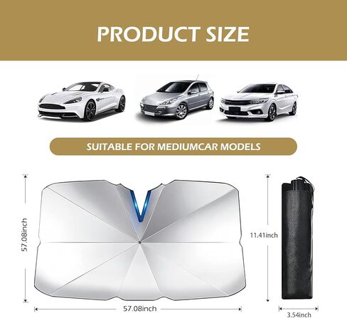 MLY Windshield Sun Shade Umbrella, Car Sun Shade Windshield with Heat-Blocking Layer, 55" X 31" Foldable Front Windshield Sun Shade for Auto Front Windshield (Silver #Opening Design) in Kuwait