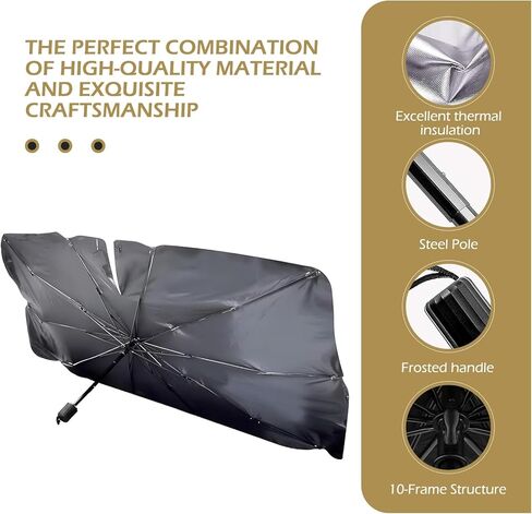 MLY Windshield Sun Shade Umbrella, Car Sun Shade Windshield with Heat-Blocking Layer, 55" X 31" Foldable Front Windshield Sun Shade for Auto Front Windshield (Silver #Opening Design) in Kuwait
