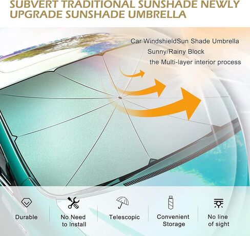 MLY Windshield Sun Shade Umbrella, Car Sun Shade Windshield with Heat-Blocking Layer, 55" X 31" Foldable Front Windshield Sun Shade for Auto Front Windshield (Silver #Opening Design) in Kuwait