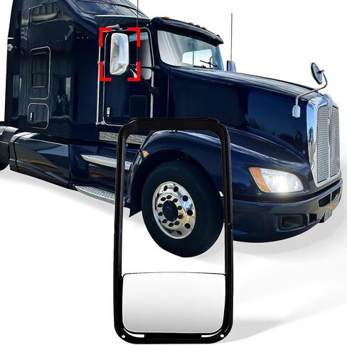 مرآة سفلية عالية الارتفاع مع إطار لـ Kenworth T600 T660 T800، زجاج مرآة صغير سفلي مع حافة مرفقة تذويب الجليد لسائق Kenworth T600 T660 T800/الجانب الأيسر والركاب/الأيمن العالمي in Saudi Arabia